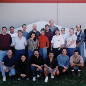 The Wills Wing Crew, 2000:
Back row, l-r: Kevin Diehl, Paul Diehl, Ruben Frausto, Gary Smith, Tom Blaty, Eva Hanska, Gene Atkins, Linda Meier, Ken Howells, Rick Zimbelman, Scott McTaggart, Martha Diorio, Marsha Lackey, Steven Pearson, Mike Meier.
Front row, l-r: Rob Kells, Carlos Lopez, Victor Sosa, Carlos Mendosa, Martin Maldonado, Robert Robles.
