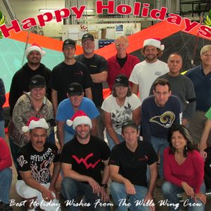 The Wills Wing Crew, 2012:
Back, l-r: Moises Cortes, Anthony Faletoi, George Mantoan, Rick Zimbelman, Mike Meier, Johnathon Bland, Martin Maldonado, Ken Howells.
Middle, l-r: Eva Hanska, Gary Smith, Becky Harrison, Tom Blaty, Alan King.
Front, l-r: Bill Blaty, Carlos Mendosa, Matt Barker, Steven Pearson, Linda Meier, Elizabeth Amaya.
(Not pictured: Chris Wills)
