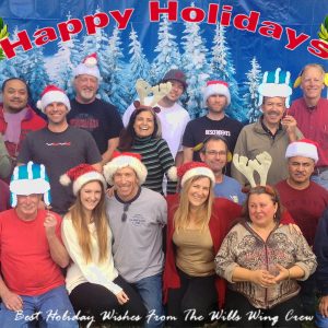 The Wills Wing Crew, 2013:
Standing, l-r: Bill Blaty, Anthony Faletoi, Matt Barker, Rick Zimbelman, Linda Meier, Mark Hofstad, Alan King, Moises Cortes, Mike Meier.
Kneeling, l-r: Ken Howells, Gary Smith, Kelsey Pearson, Steven Pearson, Lisa Pearson, Tracy Smith, Eva Hanska, Carlos Mendosa, Luis Medina.
(Not pictured: Tom Blaty, Martin Maldonado, Chris Wills)