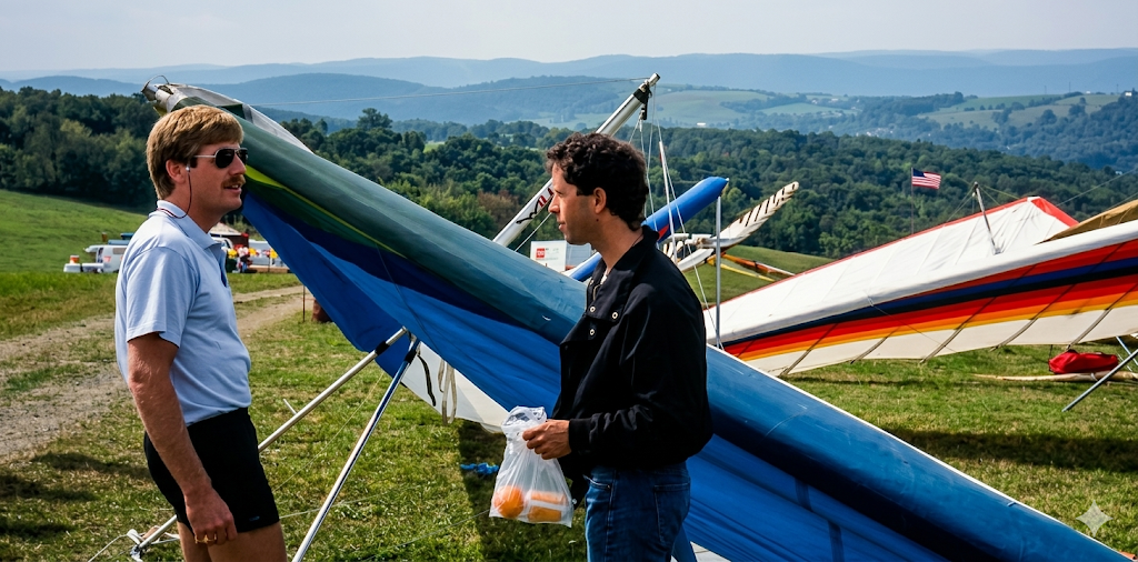 Rob Kells and Larry Tudor at a hang gliding competition